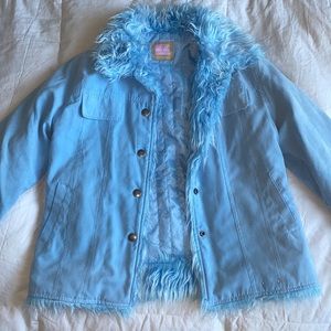 Y2k early 2000s fur jacket blue vintage size medium